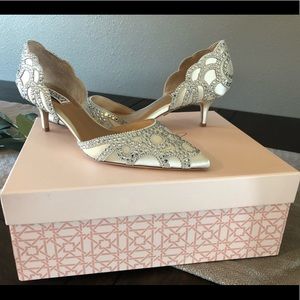 Badgley Mischka Ginny Kitten Heel in Ivory Satin